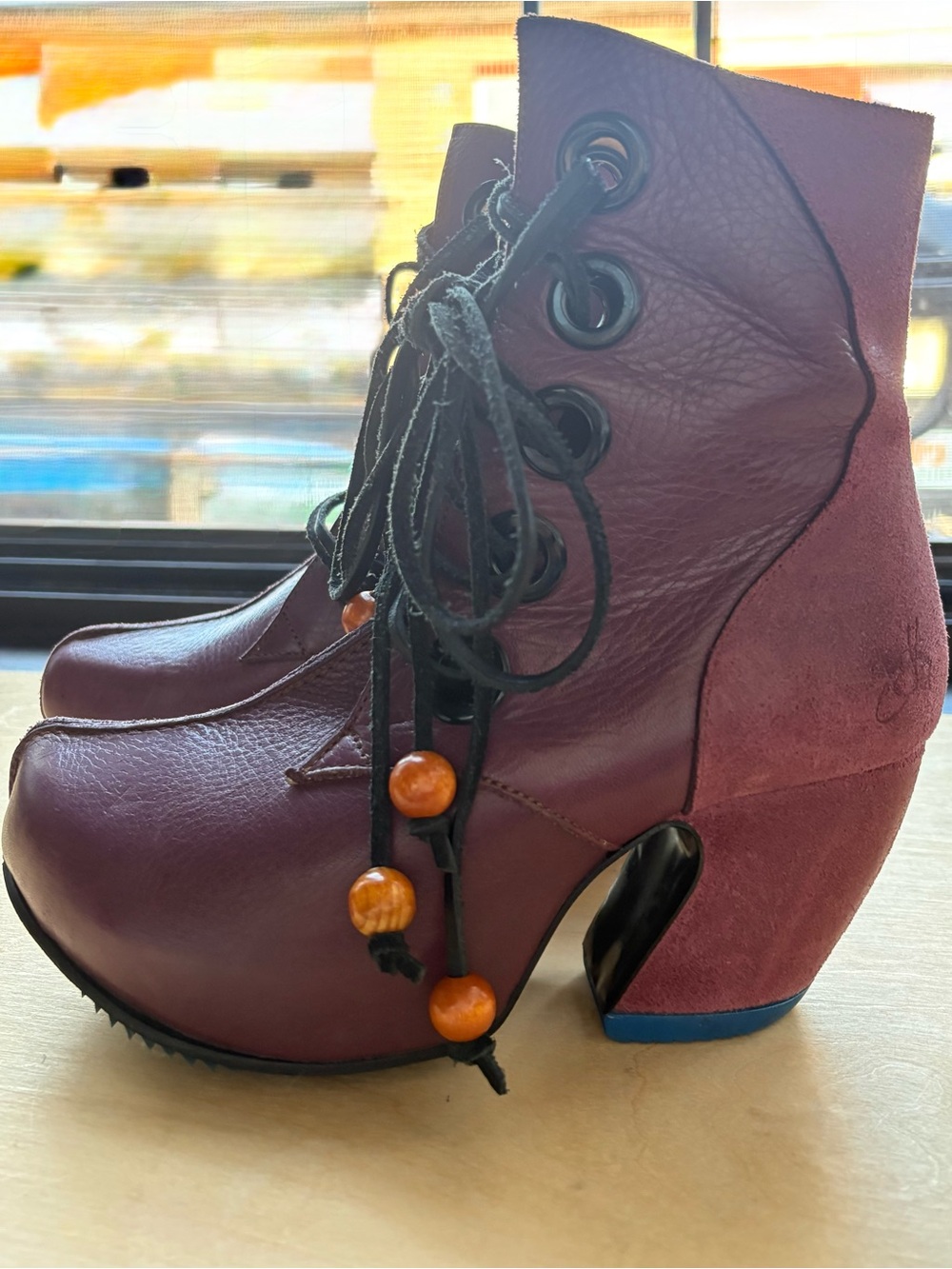 John Fluevog Plum Lace-Up Platform Ankle Boots